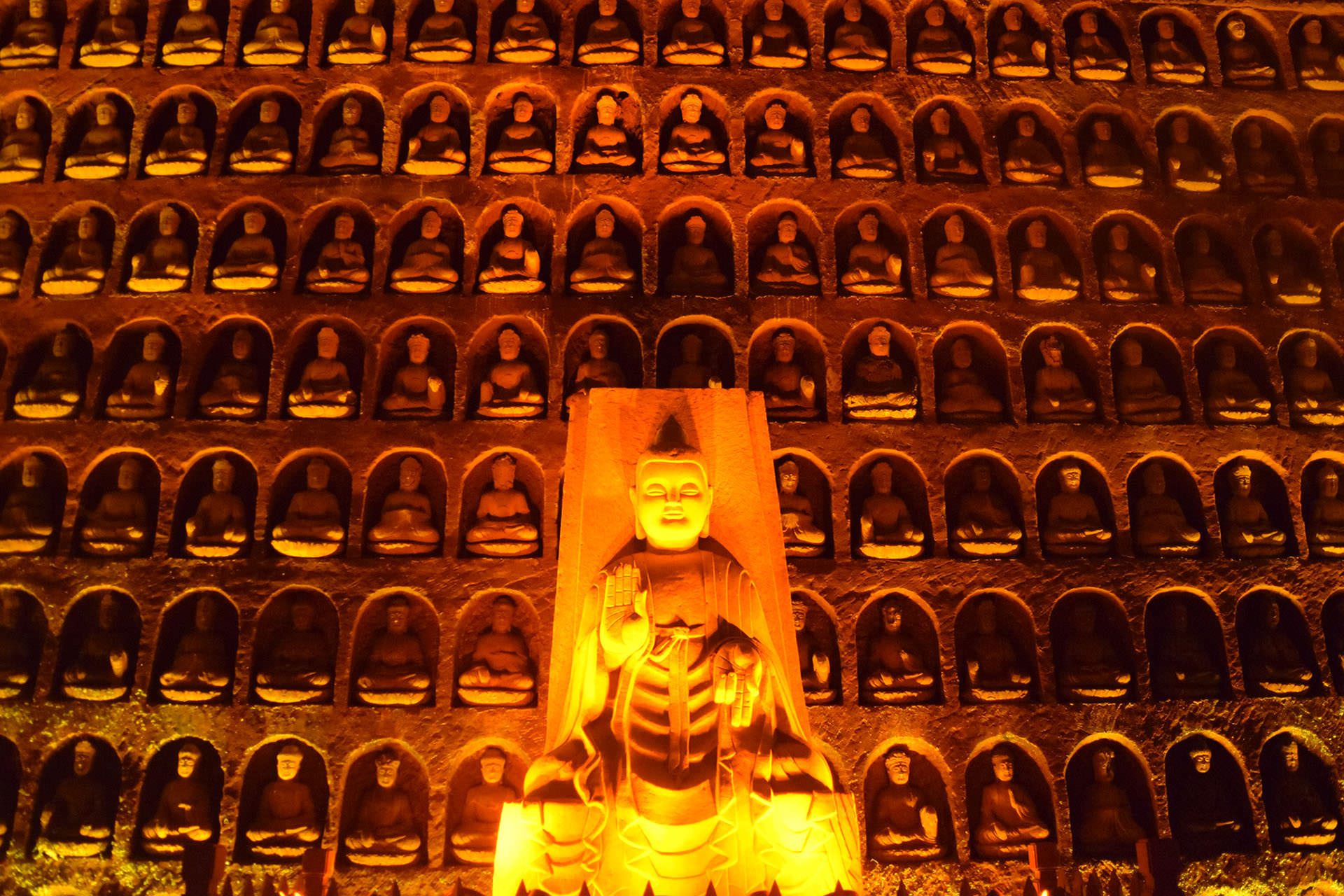 מאות פסלי בודהה בגדלים שונים חצובים בפארק הבודהה האוריינטלי (צילום: טל ניצן)